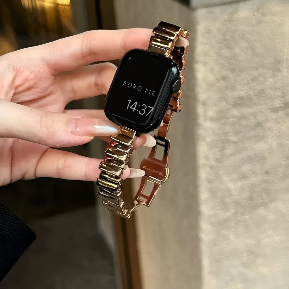 Apple Watch Band Stylish Adjustable Slim Strap Silver Stainless Band - RoseGold